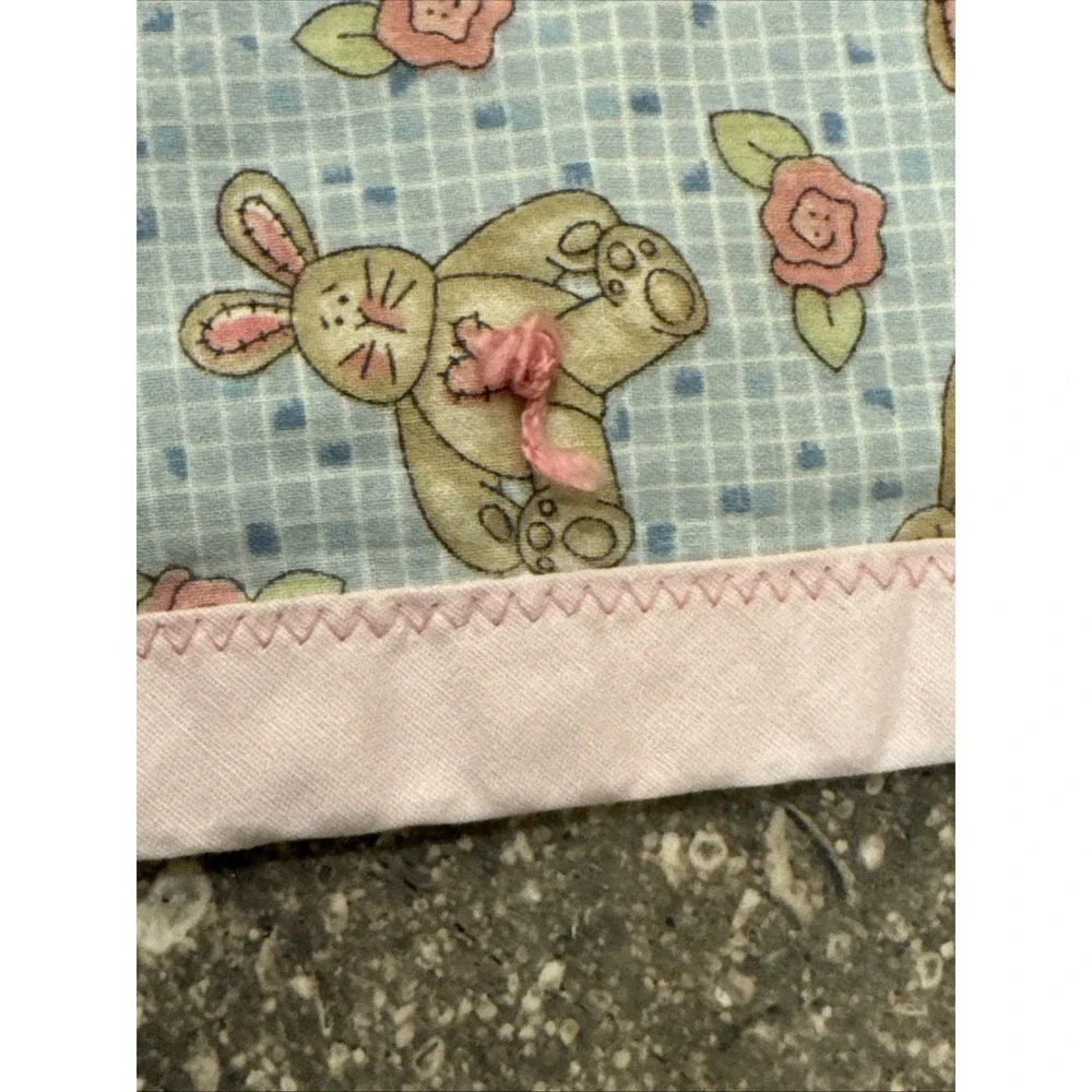 VTG Handmade Baby Blanket-pink Trim Bunny Rabbits Floral - 44